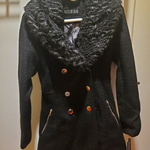 Guess skirted coat with faux fur collar